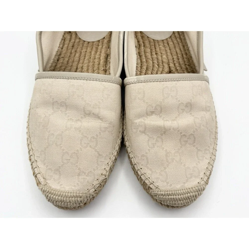 Gucci Off White/Cream GG Canvas and Leather Slip On Espadrille Flats EU 37.5